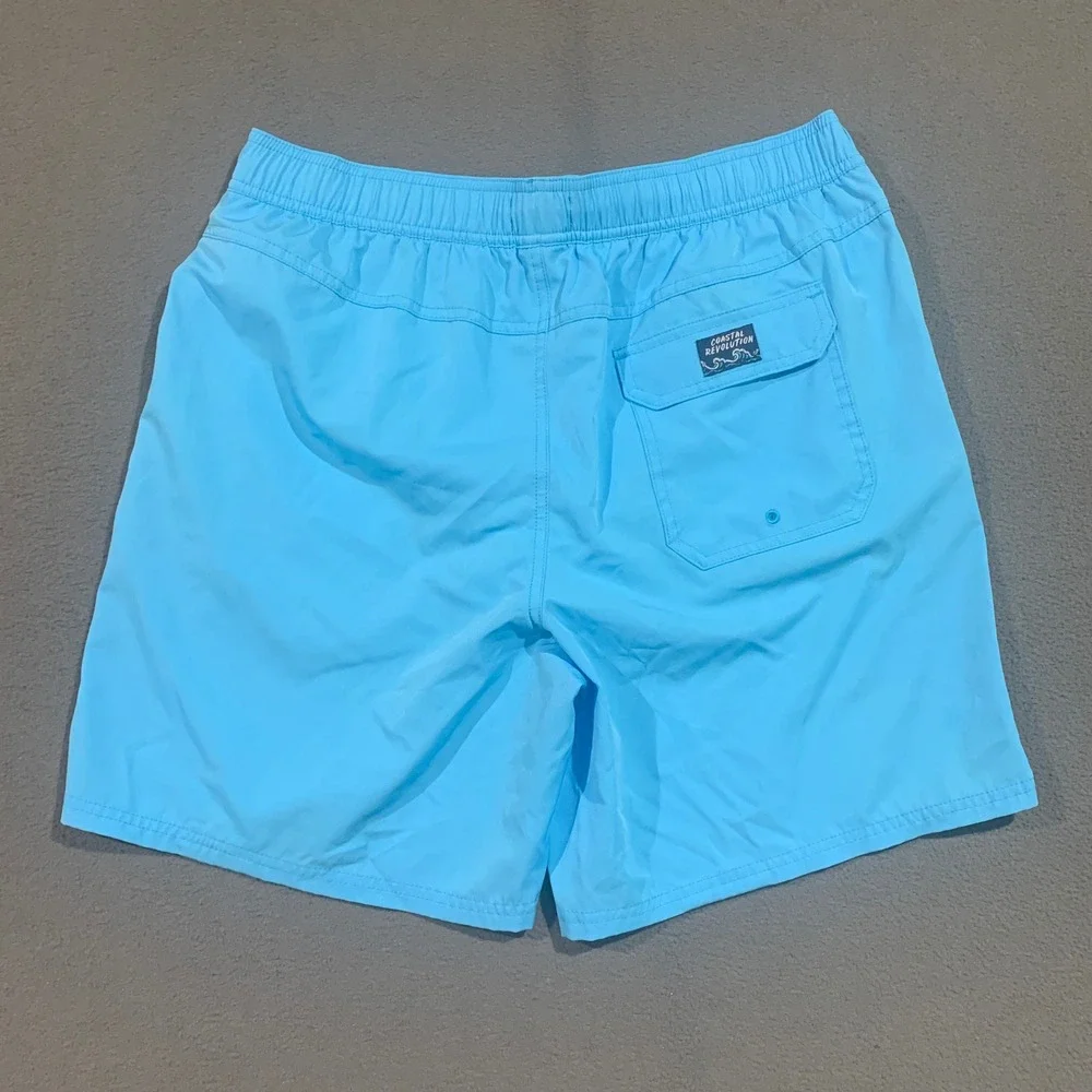Coastal Revolution Mens‎ Swim Trunks Sky Blue Mesh Lined Board Shorts Size L